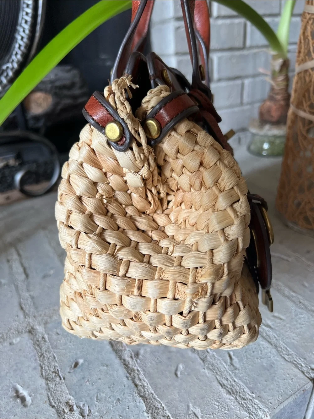 Fossil RARE Vintage Reissue Straw Basketweave Leather Satchel Bag
